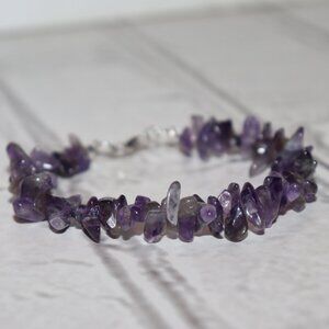 NWOT Amethyst beaded natural stone bracelet 7.5"